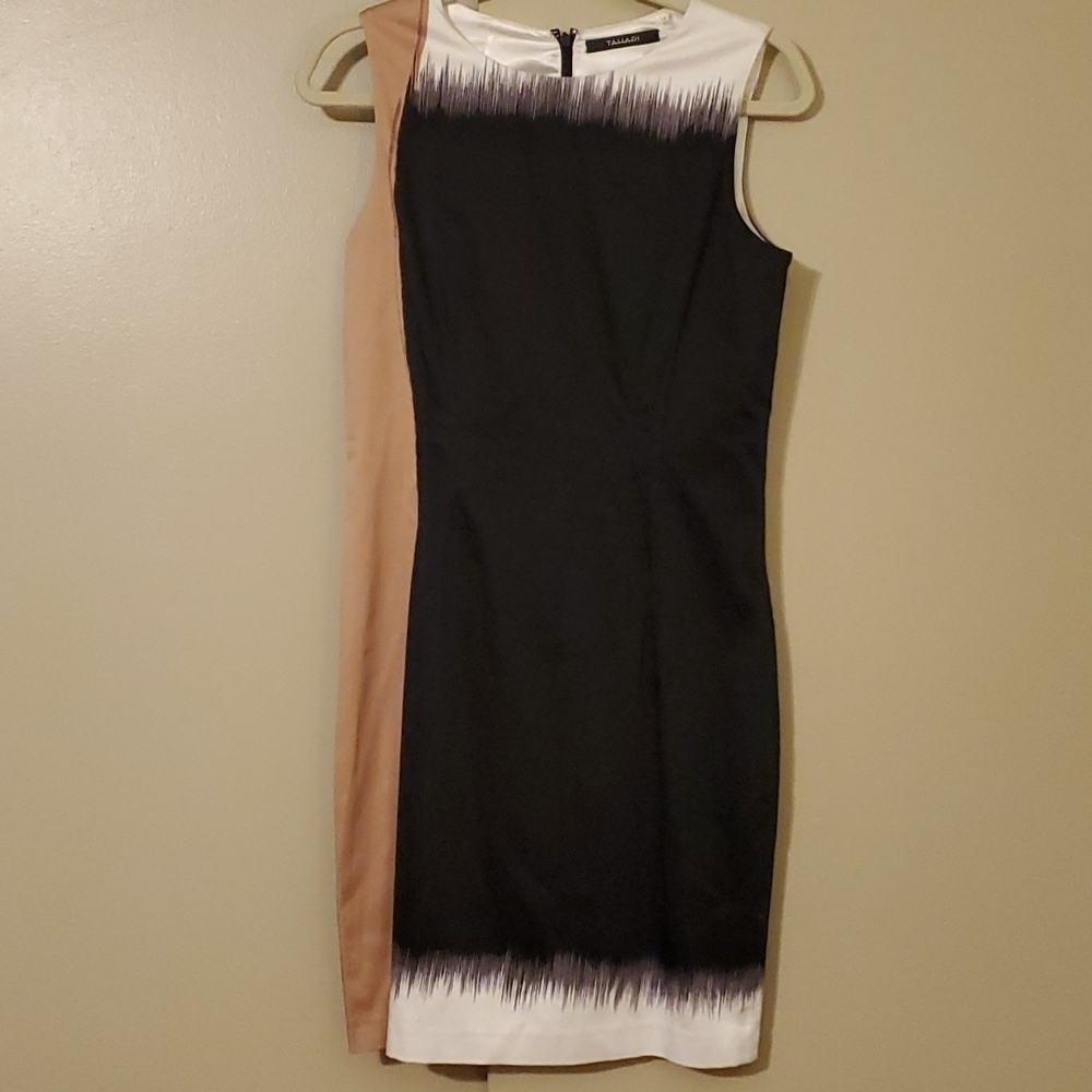 Tahari Black, White and Tan Sheath Dress Size 6